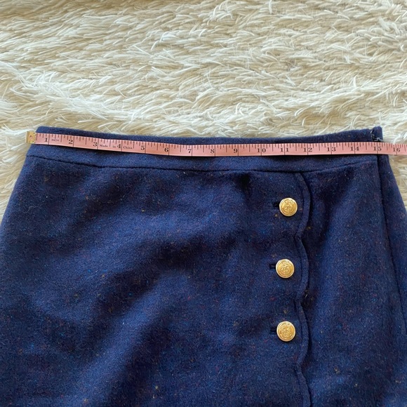 Talbots blue faux wrap wool blend mini skirt scalloped trim gold button sz 6 NWT - Picture 10 of 11